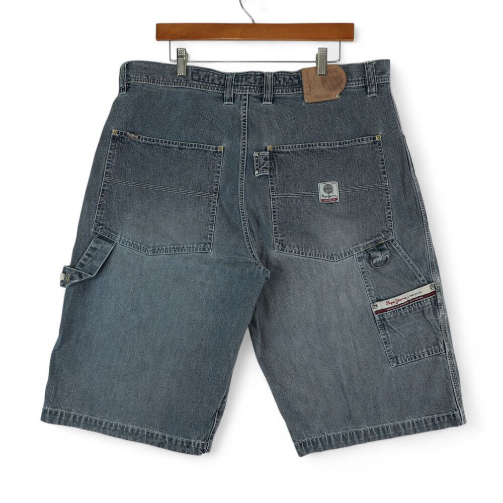 Vintage Pepe Jeans London Shorts Mens 38x14.5 Carpenter Utility Baggy Y2K Denim